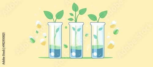 Wallpaper Mural Biotechnology concept featuring laboratory test tubes with green plant sprouts representing natural research and development in a minimalistic flat illustration style Torontodigital.ca