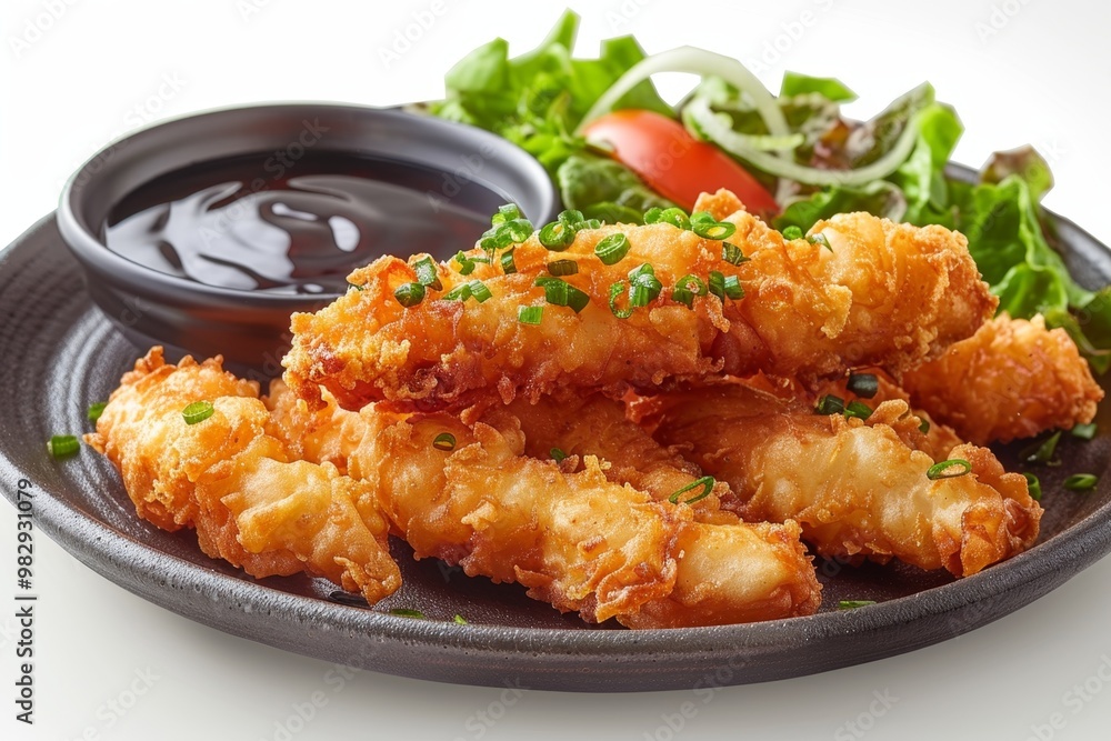 Japanese sweet potato tempura with dipping sauce Japanese sweet potato tempura with dipping sauce