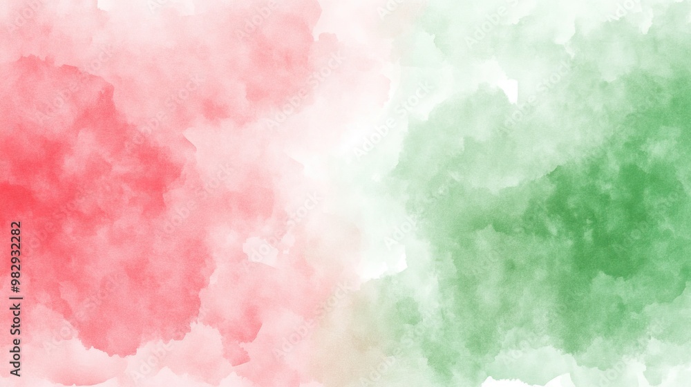 Obraz premium A vibrant watercolor background featuring soft red and green hues, perfect for artistic designs and festive themes.