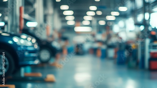 Wallpaper Mural The abstract blurry image depicts a blurred car garage interior, a blurred mechanic service center, and a blurry car care station background. Torontodigital.ca