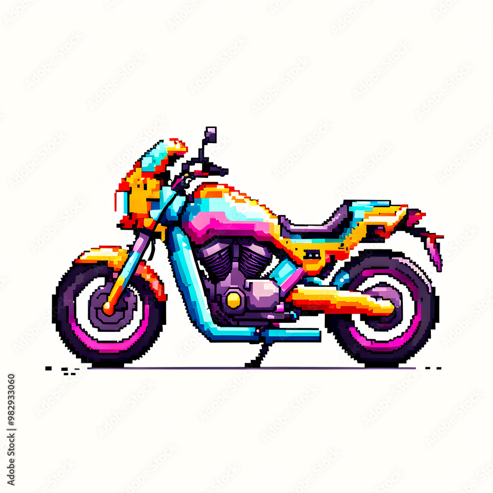 Obraz premium Illustration of Pixel art motorcycle on white background.