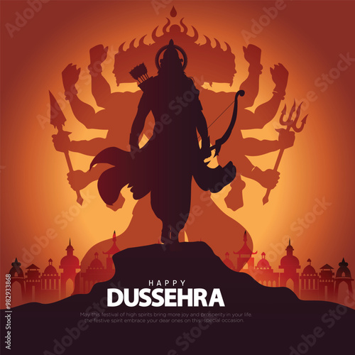 Happy Dussehra festival of India. of Lord Rama killing Ravana. vector illustration design