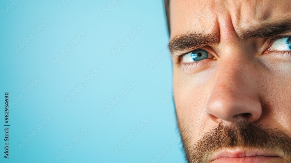 Obraz premium Intense Expression of a Thoughtful Man Against Blue Background