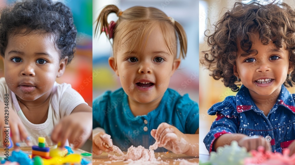 A Variety of Diverse Children Are Engaged in Fun and Creative Play Activities with Brightly Colored Toys A Variety of Diverse Children Are Engaged in Fun and Creative Play Activities with Brightly Colored Toys