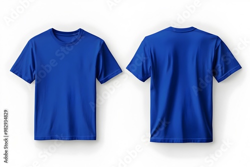 Bold Royal Blue T-Shirt Mockup, Presented in Front and Back Views on White Background.
