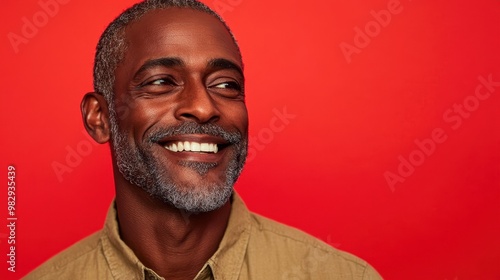 Smiling Man Against Vibrant Red Background