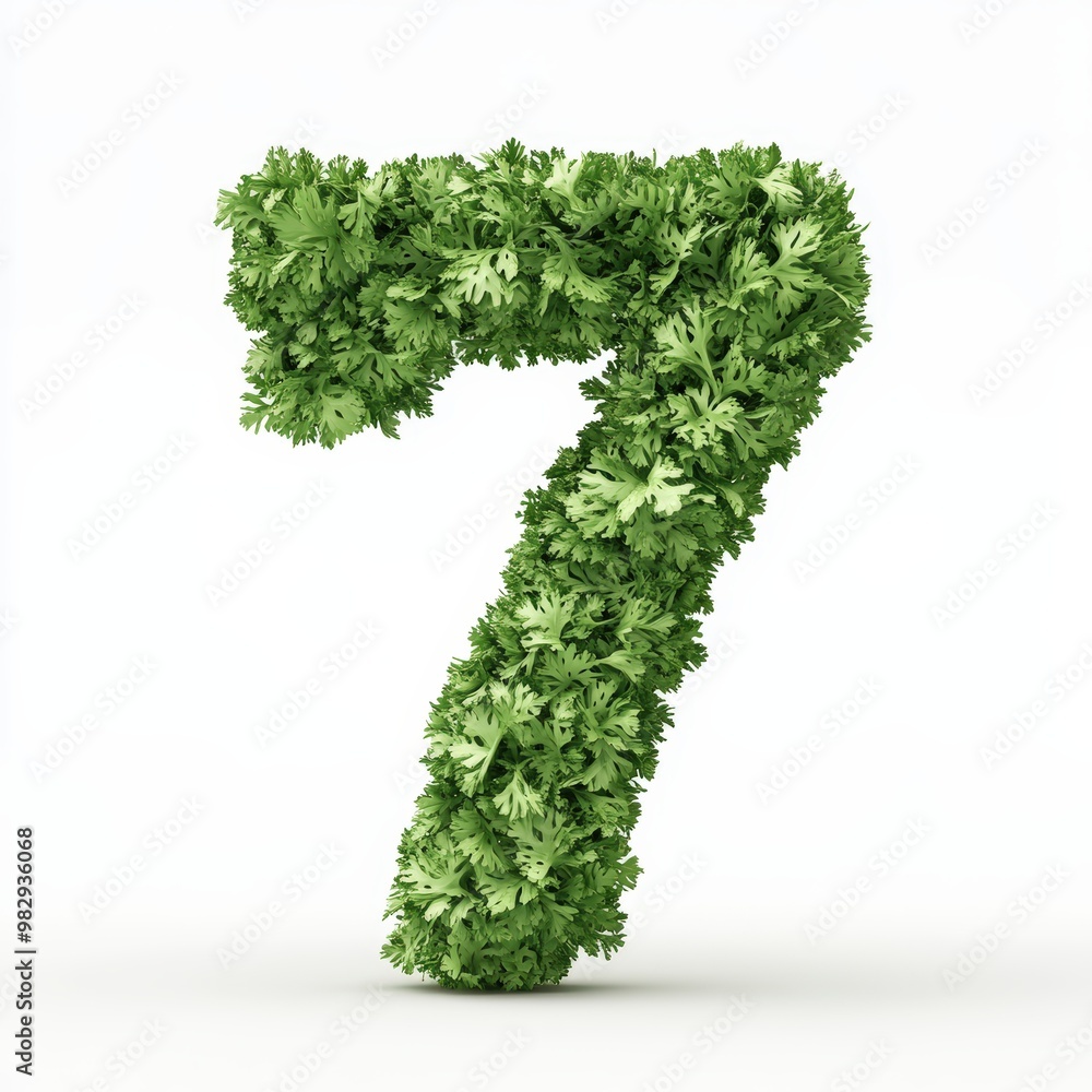 3D number 7 with parsley texture realistic modern design, soft lighting, white background. 3D number 7 with parsley texture realistic modern design, soft lighting, white background.