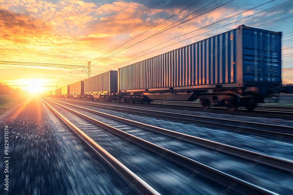 Fototapeta premium Freight Train at Sunset