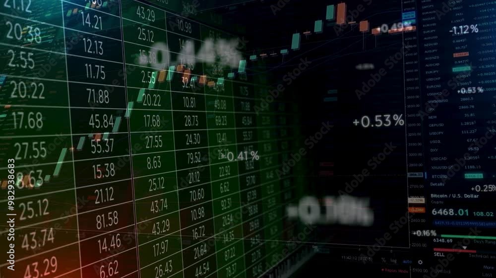 Stock market abstract finance background with motion graph, chart bars and financial information. Global business analyzing concept with trade statistics. Seamless loop. Stock market abstract finance background with motion graph, chart bars and financial information. Global business analyzing concept with trade statistics. Seamless loop.