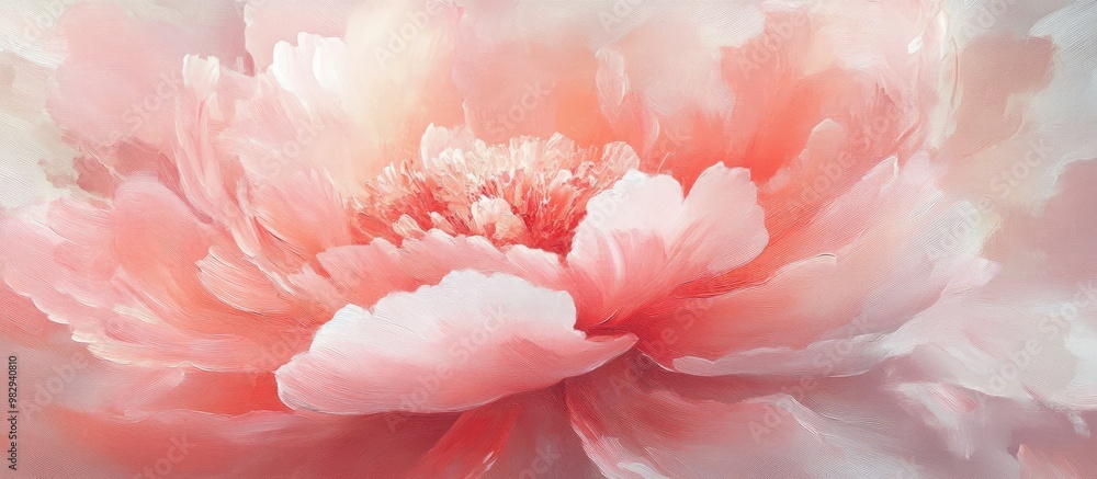 Close up painting of an abstract flower featuring a pink peony with a soft blurred texture Close up painting of an abstract flower featuring a pink peony with a soft blurred texture