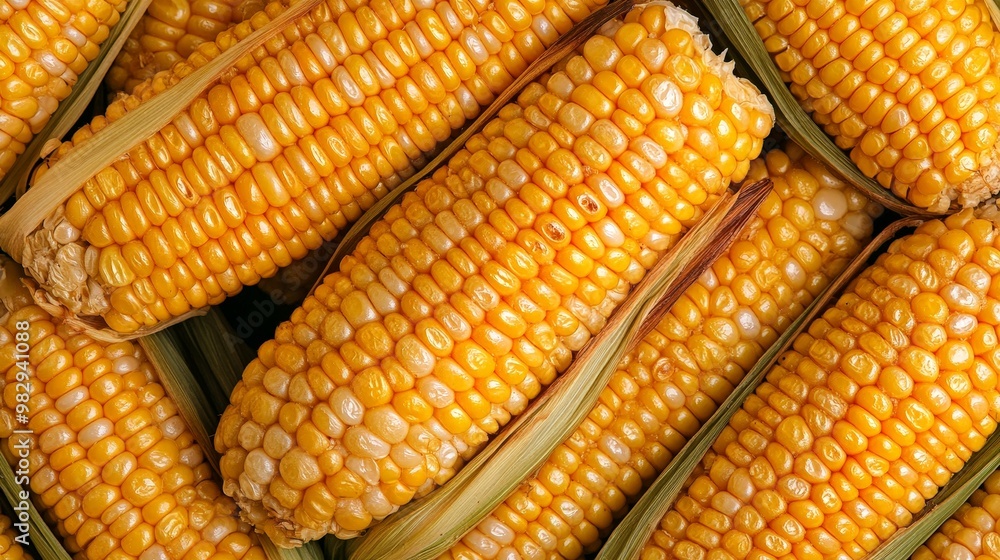 A bunch of corn is shown in various stages of ripeness A bunch of corn is shown in various stages of ripeness