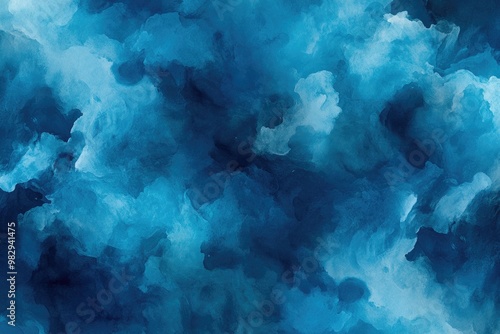 Bright light blue neon watercolor texture on a deep dark background featuring an abstract depiction of a stormy night sky with smoke effects perfect for contemporary design projects