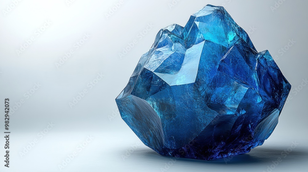Fototapeta premium The blue crystal radiates beauty, reflecting light and revealing its geometric shapes