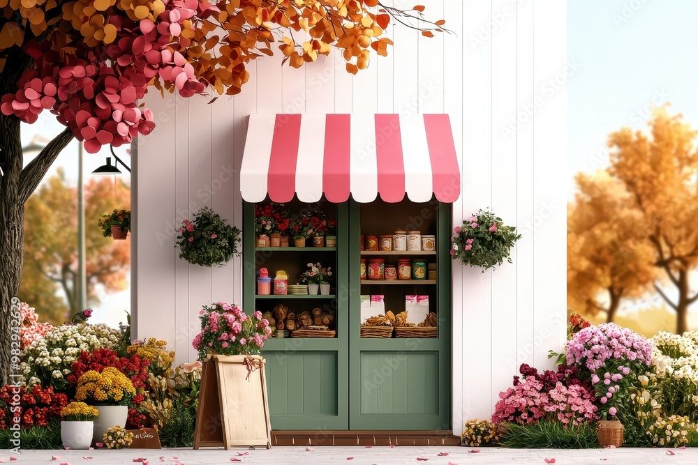 Fototapeta premium Charming storefront with autumn decor