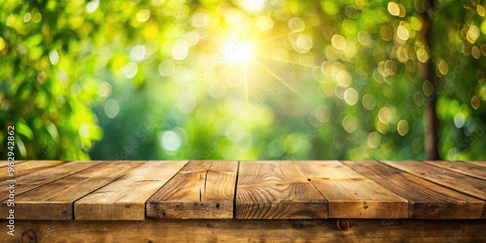 Rustic Wooden Table with Nature Bokeh Background for Product Display Montage Rustic Wooden Table with Nature Bokeh Background for Product Display Montage