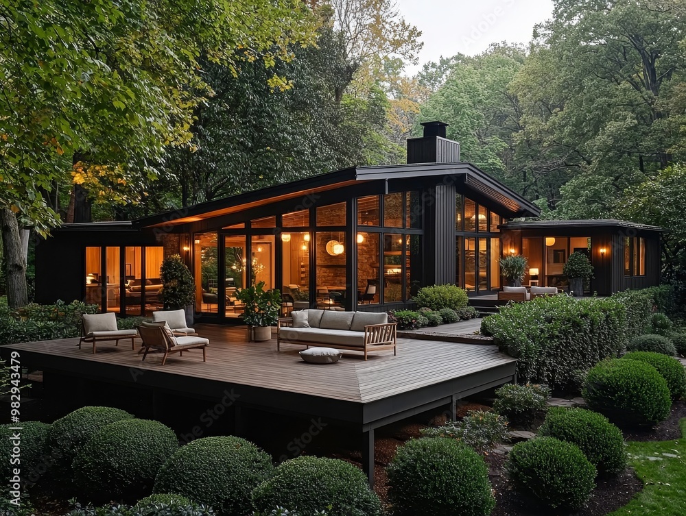 Tranquil Modern House with Inviting Deck in Lush Greenery Serene Architectural Design and Landscaping Inspiration Tranquil Modern House with Inviting Deck in Lush Greenery Serene Architectural Design and Landscaping Inspiration