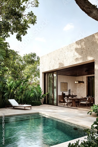 Wallpaper Mural Tranquil Oasis Luxury Swimming Pool in Tropical Paradise with Modern Architecture and Lush Foliage Serene Vacation Retreat Torontodigital.ca