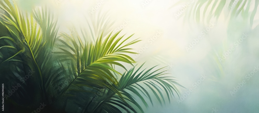 Foggy painting of palm leaves with a selective focus effect Foggy painting of palm leaves with a selective focus effect