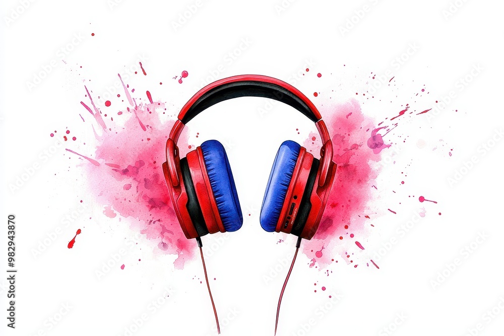 Obraz premium Colorful headphones with splash art design