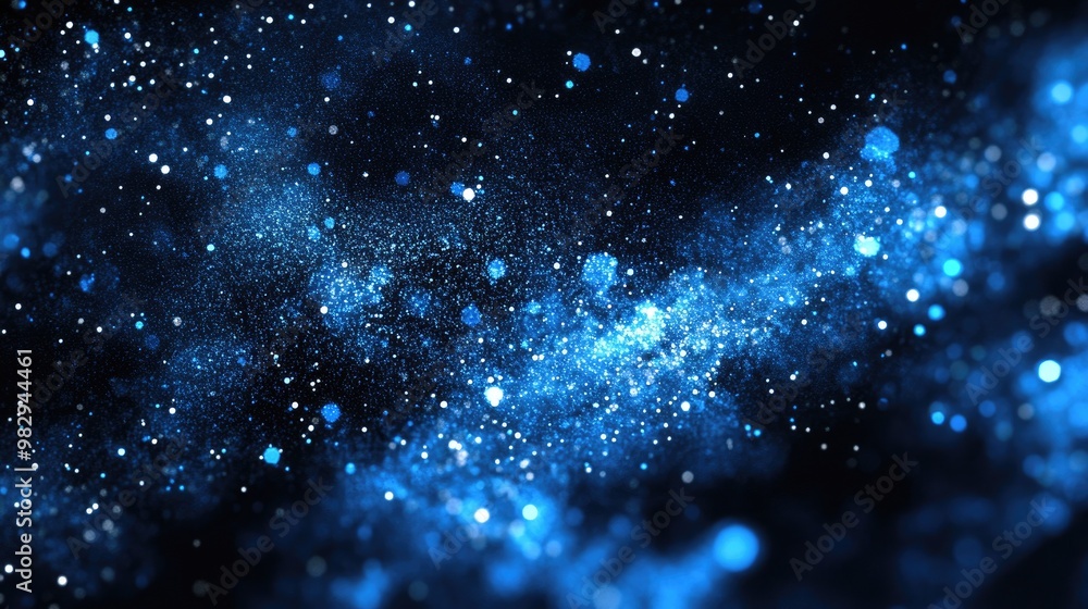 Obraz premium Blue stars in a dark night sky create an abstract backdrop filled with shimmering glitter and fantasy sparkles A radiant design perfect for holiday cards and magical themes