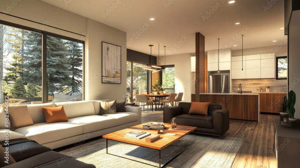 Fototapeta premium Warm and Inviting Living Space with Wooden Accents