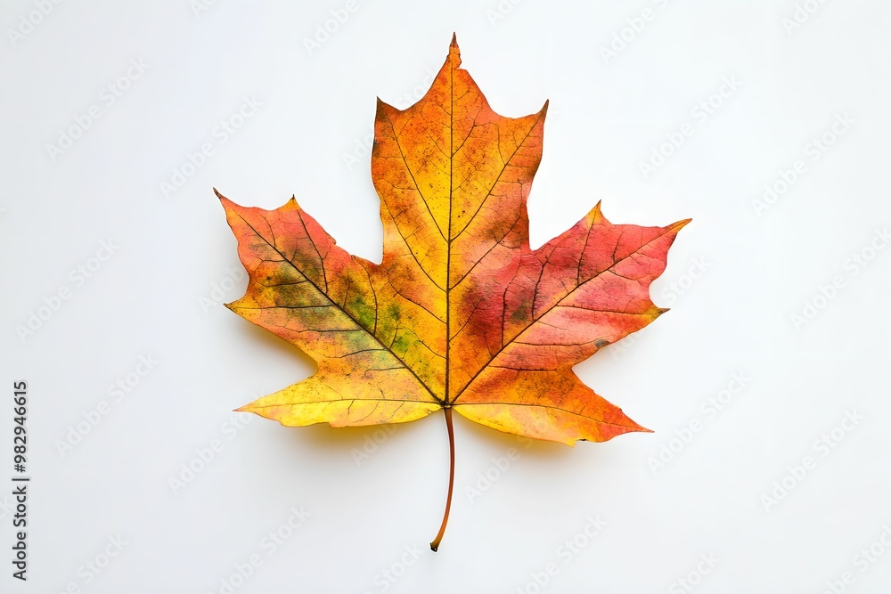 Pressed Colorful Autumn Leaf on White Background, nature, flat, organic, texture Pressed Colorful Autumn Leaf on White Background, nature, flat, organic, texture