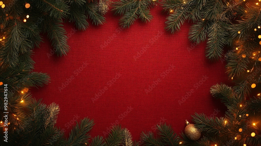 A red background with a Christmas tree and a gold ornament A red background with a Christmas tree and a gold ornament