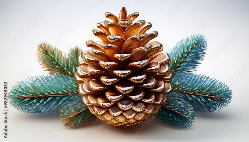 Fototapeta premium Here is the image of the fancy Christmas pine cone ornament for 2025 on a white background 