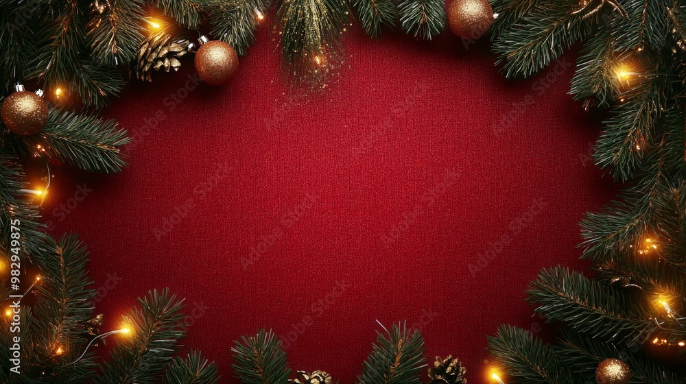 A red background with a Christmas tree and lights A red background with a Christmas tree and lights