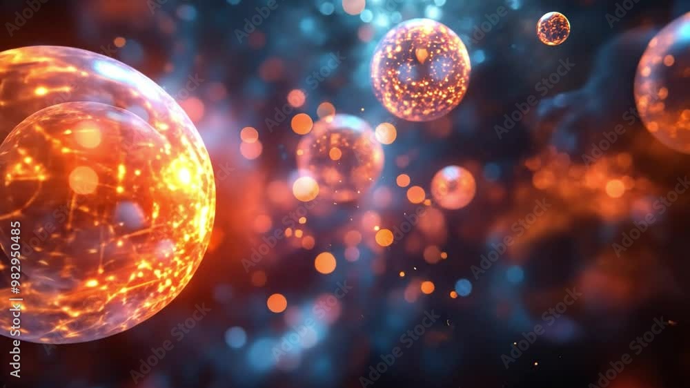 Floating glowing spheres with intricate energy patterns in a dark cosmic background during a digital artwork creation Floating glowing spheres with intricate energy patterns in a dark cosmic background during a digital artwork creation