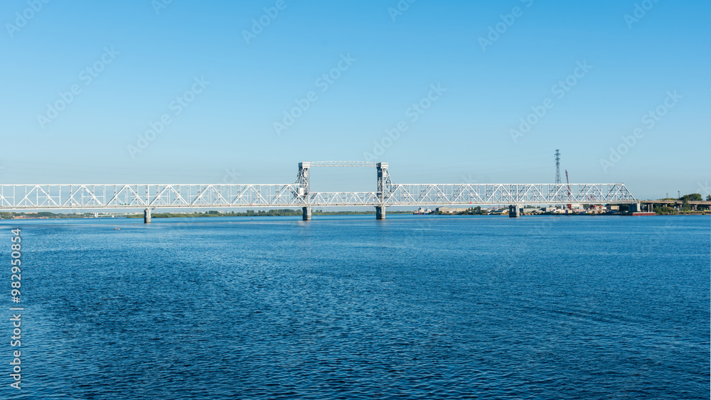 iron bridge over the wide Severnaya Dvina River Arkhangelsk city iron bridge over the wide Severnaya Dvina River Arkhangelsk city