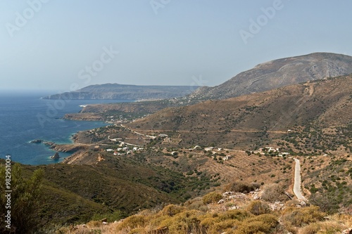 A view of the Ionian sea and the landscape in the south of the Mani peninsula. Laconia, Peloponnese. Greece. photo