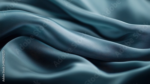 This image shows a detailed view of dark blue silk fabric, revealing its elegant, flowing folds and rich texture, making it perfect for concepts of elegance and luxury. photo