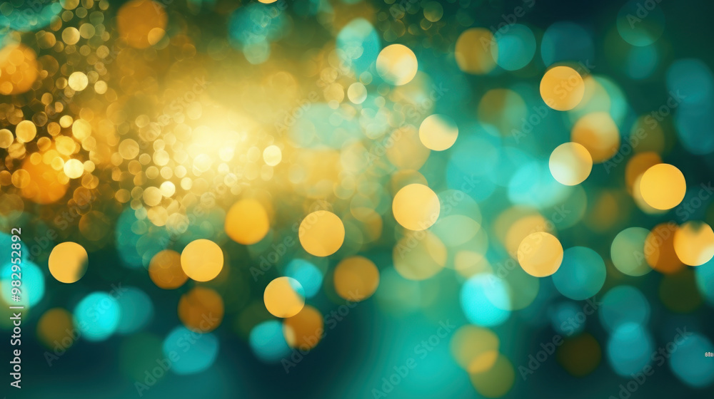 Fototapeta premium Blur bookeh gold lights or flashes on a cyan color background