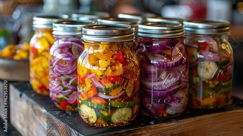 Homemade Pickled Vegetables in Jars Ready to Eat 