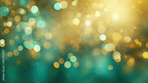 Blur bookeh gold lights or flashes on a aqua color background