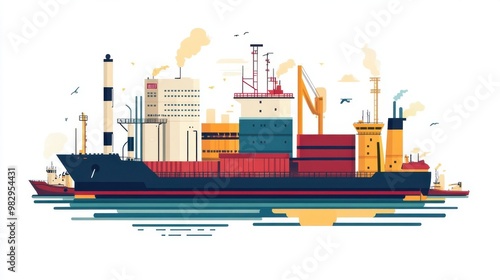 Cargo Ship Illustration Ocean Freight Transportation Marine Vessel