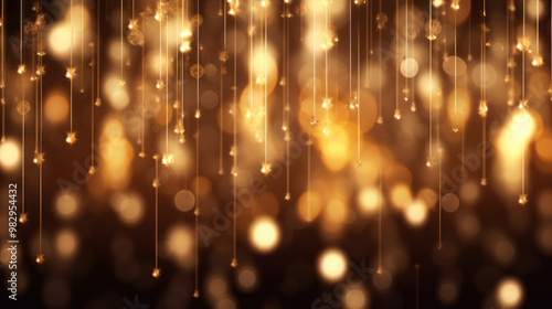 Blur bookeh gold lights or flashes on a dark brown color background