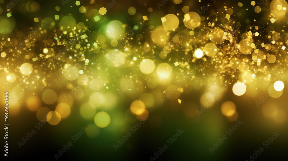 Obraz premium Blur bookeh gold lights or flashes on a dark lime color background