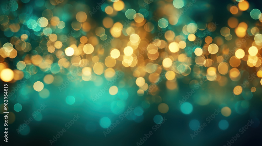 Blur bookeh gold lights or flashes on a dark cyan color background Blur bookeh gold lights or flashes on a dark cyan color background