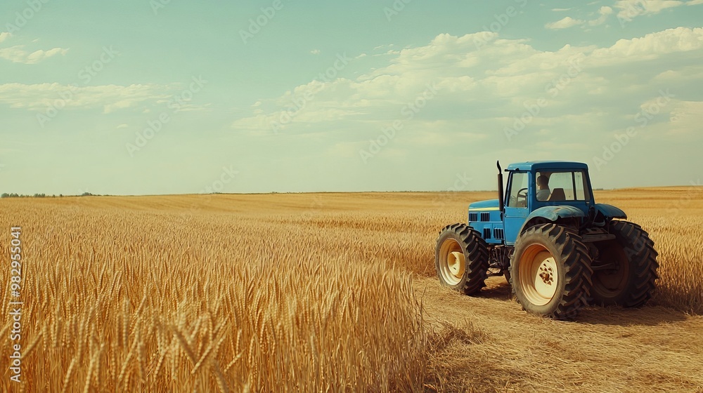 Fototapeta premium Golden wheat field with harvester