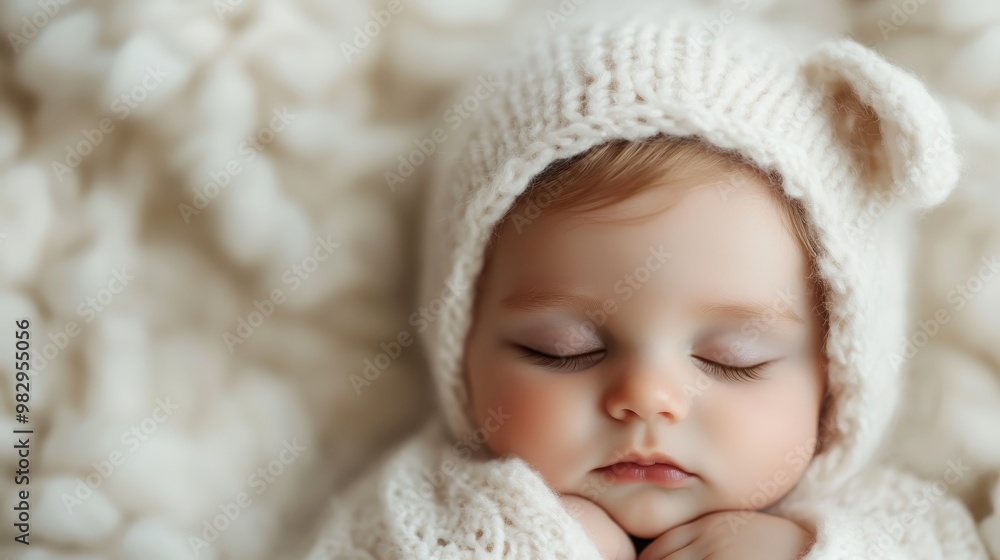 A serene infant sleeps wrapped in a cozy knit blanket, a picture of tranquility and comfort, embodying safety and warmth in peaceful slumber. A serene infant sleeps wrapped in a cozy knit blanket, a picture of tranquility and comfort, embodying safety and warmth in peaceful slumber.
