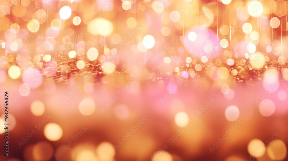 Obraz premium Blur bookeh gold lights or flashes on a light pink color background