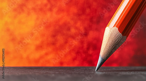 A creative explosion of red and orange hues surrounds sharpened pencil, emphasizing its vibrant color and fine tip. This image captures essence of artistic inspiration photo