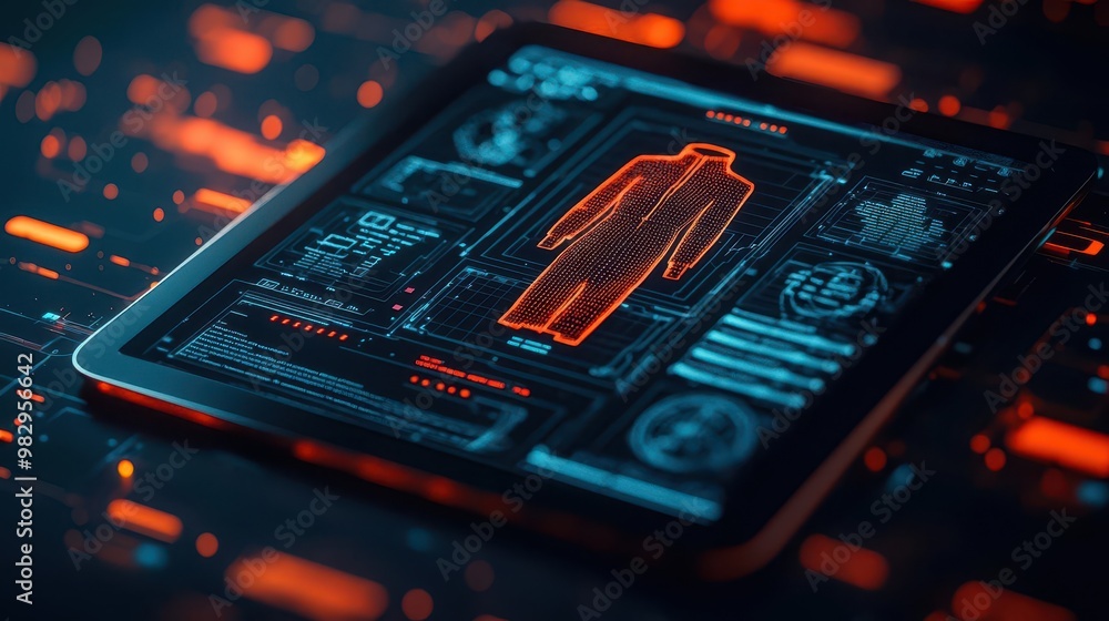 Close-up of tablet with digital fashion sketches, floating holographic designs around, soft neon glow, Retro Futurism, Watercolor Close-up of tablet with digital fashion sketches, floating holographic designs around, soft neon glow, Retro Futurism, Watercolor