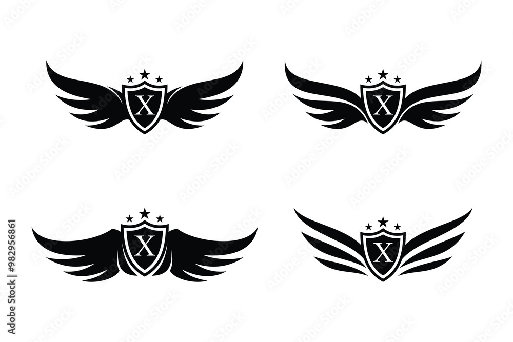 Naklejka premium Set of wings symbol logo combined with letter x and creative element