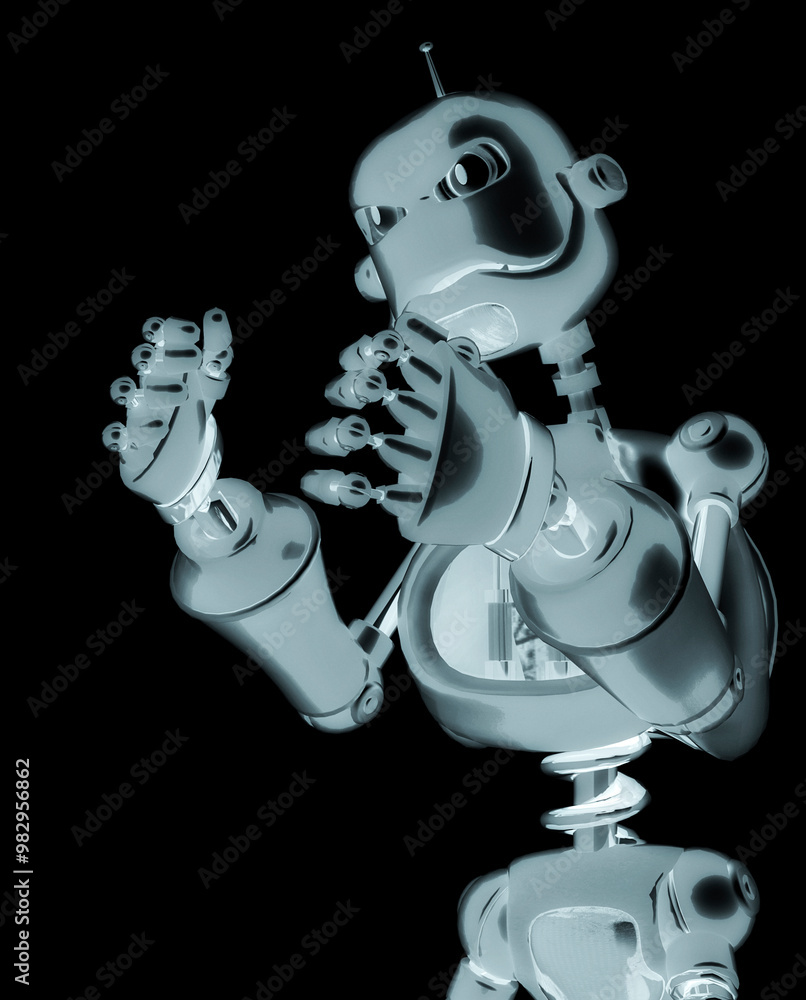 Naklejka premium funny robot cartoon is a deffender in boxer pose