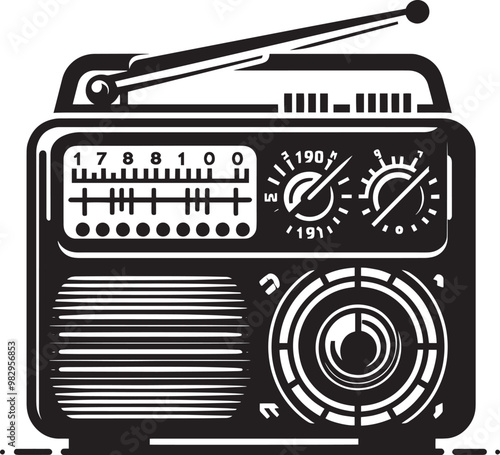 Vintage radio silhouette vector illustration isolated on a white background