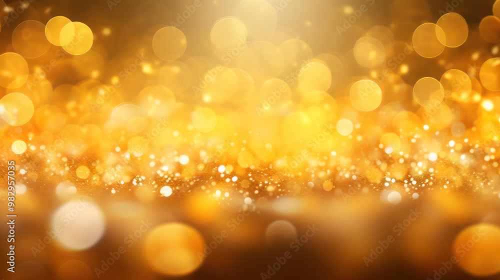 Fototapeta premium Blur bookeh gold lights or flashes on a vivid yellow color background