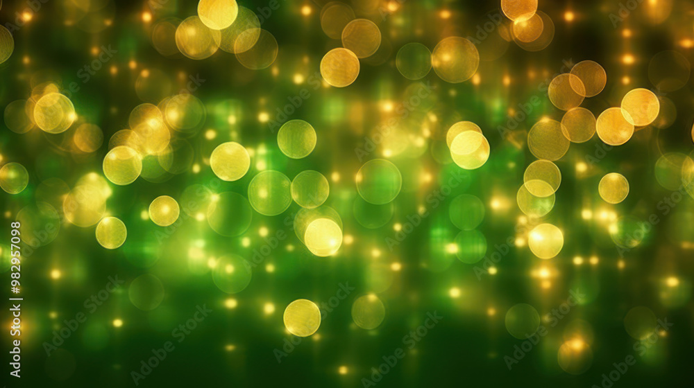 Blur bookeh gold lights or flashes on a vivid green color background Blur bookeh gold lights or flashes on a vivid green color background